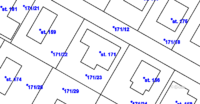 Parcela st. 171 v KÚ Třebešice, Katastrální mapa