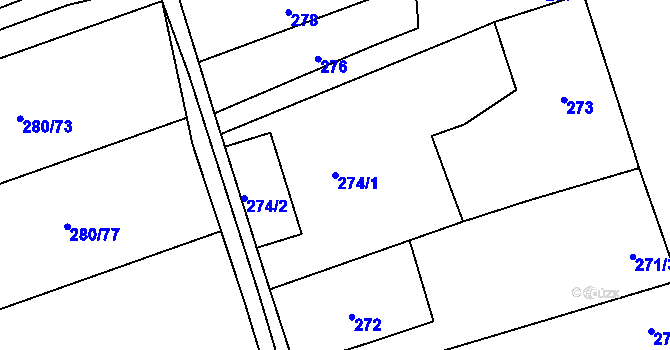 Parcela st. 274/1 v KÚ Císařov, Katastrální mapa