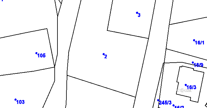 Parcela st. 2 v KÚ Hlavno, Katastrální mapa