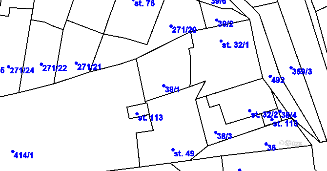 Parcela st. 38/1 v KÚ Brloh, Katastrální mapa