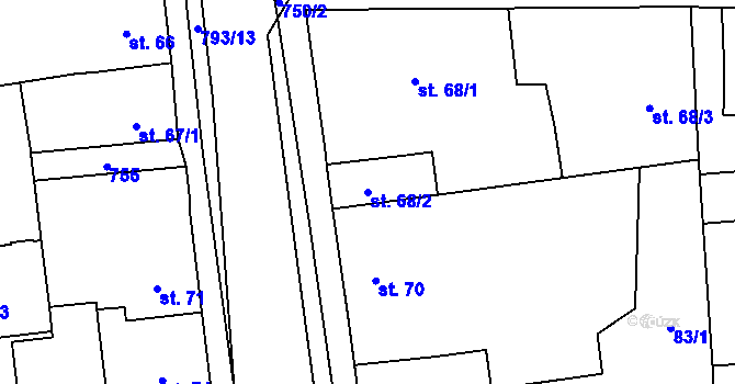 Parcela st. 68/2 v KÚ Cítoliby, Katastrální mapa