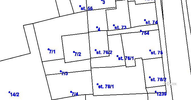 Parcela st. 76/2 v KÚ Cítoliby, Katastrální mapa