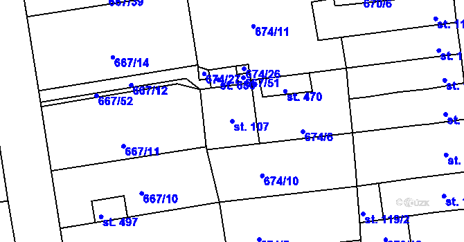 Parcela st. 107 v KÚ Cítoliby, Katastrální mapa