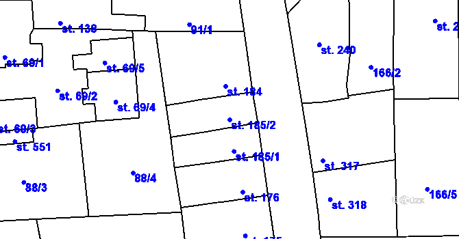 Parcela st. 185/2 v KÚ Cítoliby, Katastrální mapa