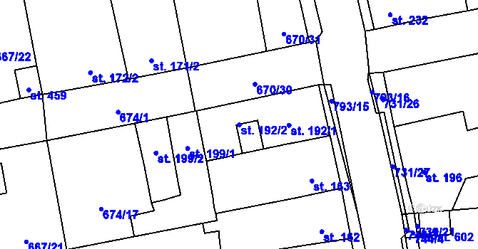 Parcela st. 192/2 v KÚ Cítoliby, Katastrální mapa
