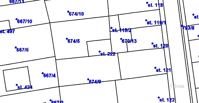 Parcela st. 222 v KÚ Cítoliby, Katastrální mapa