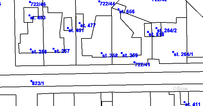 Parcela st. 258 v KÚ Cítoliby, Katastrální mapa