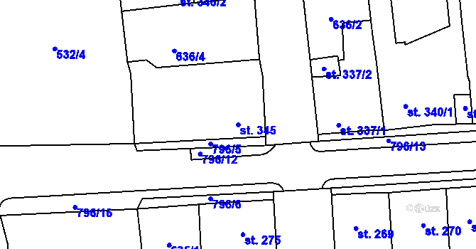Parcela st. 345 v KÚ Cítoliby, Katastrální mapa