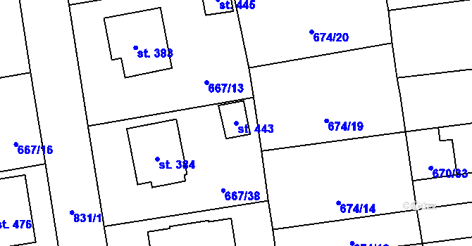 Parcela st. 443 v KÚ Cítoliby, Katastrální mapa