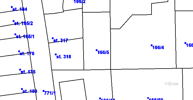 Parcela st. 166/5 v KÚ Cítoliby, Katastrální mapa