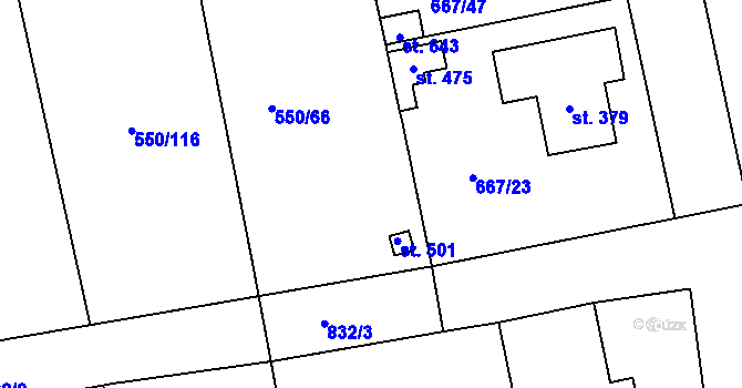 Parcela st. 550/20 v KÚ Cítoliby, Katastrální mapa
