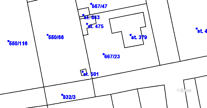 Parcela st. 667/23 v KÚ Cítoliby, Katastrální mapa