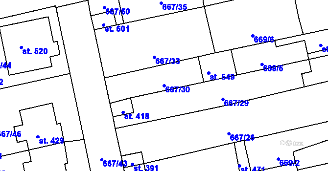 Parcela st. 667/30 v KÚ Cítoliby, Katastrální mapa