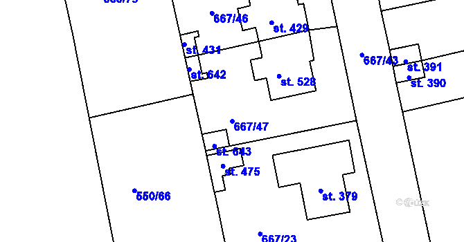 Parcela st. 667/47 v KÚ Cítoliby, Katastrální mapa