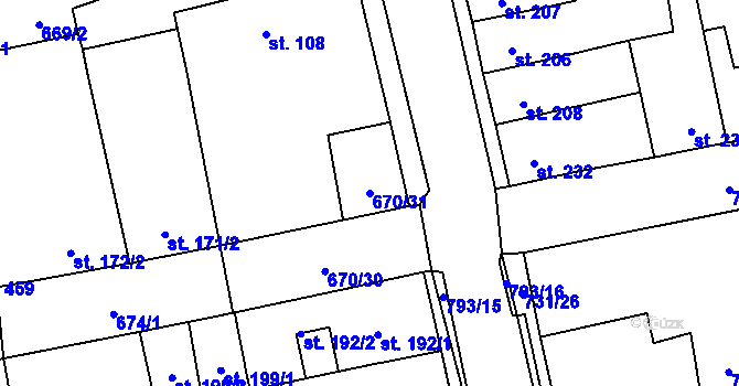 Parcela st. 670/31 v KÚ Cítoliby, Katastrální mapa