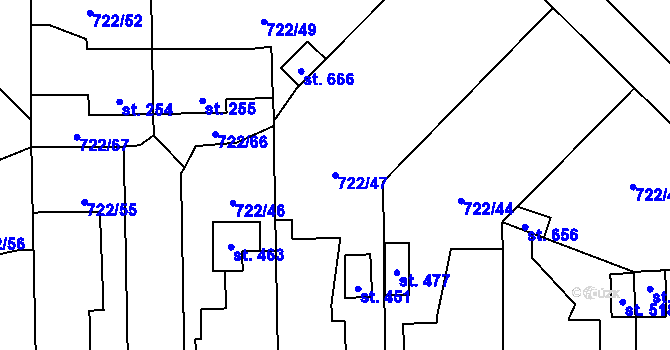Parcela st. 722/47 v KÚ Cítoliby, Katastrální mapa
