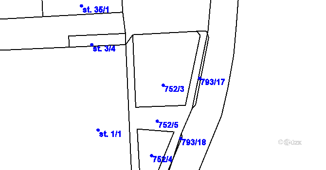 Parcela st. 752/3 v KÚ Cítoliby, Katastrální mapa