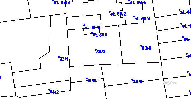 Parcela st. 88/3 v KÚ Cítoliby, Katastrální mapa