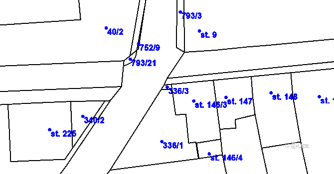 Parcela st. 336/3 v KÚ Cítoliby, Katastrální mapa