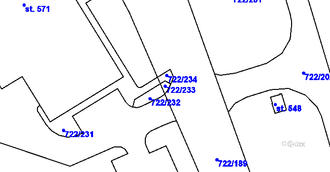 Parcela st. 722/233 v KÚ Cítoliby, Katastrální mapa
