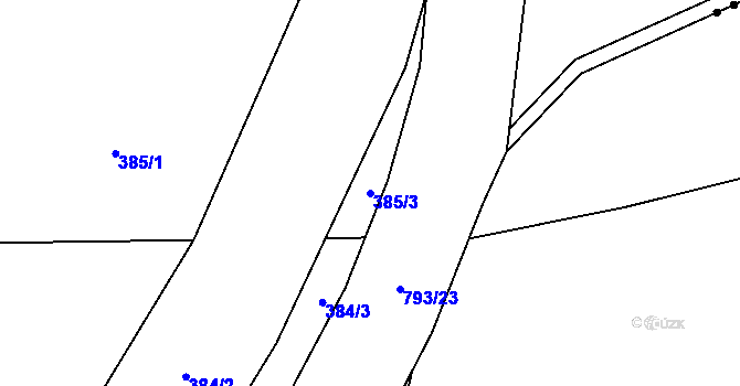 Parcela st. 385/3 v KÚ Cítoliby, Katastrální mapa
