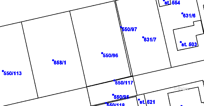 Parcela st. 550/96 v KÚ Cítoliby, Katastrální mapa