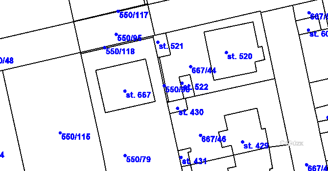 Parcela st. 550/98 v KÚ Cítoliby, Katastrální mapa