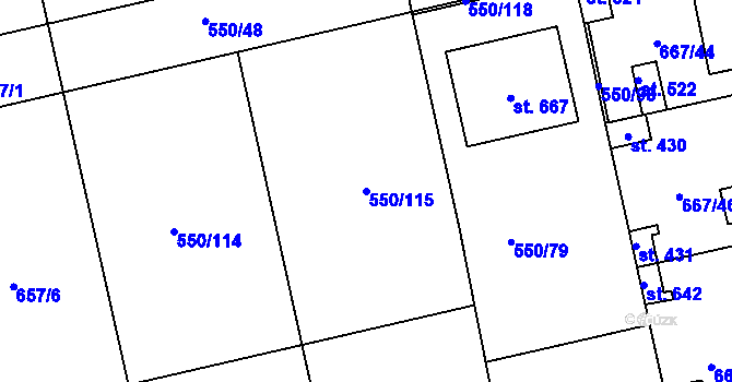 Parcela st. 550/115 v KÚ Cítoliby, Katastrální mapa