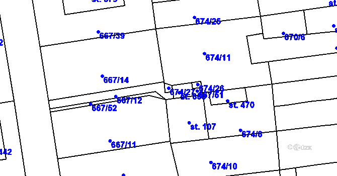 Parcela st. 674/27 v KÚ Cítoliby, Katastrální mapa