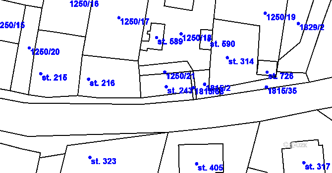 Parcela st. 243 v KÚ Cítov, Katastrální mapa