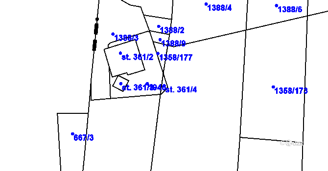 Parcela st. 361/4 v KÚ Cítov, Katastrální mapa