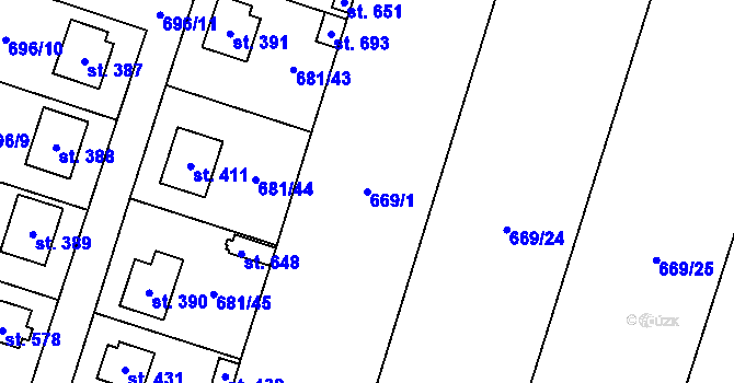 Parcela st. 669/1 v KÚ Cítov, Katastrální mapa