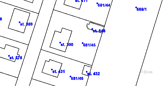 Parcela st. 681/45 v KÚ Cítov, Katastrální mapa