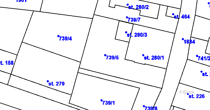 Parcela st. 739/5 v KÚ Cítov, Katastrální mapa