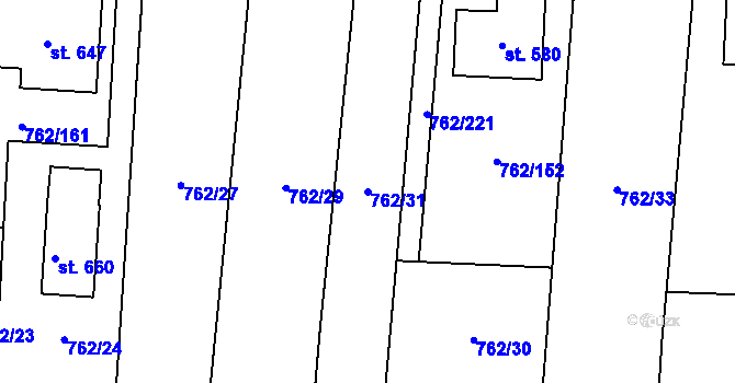 Parcela st. 762/31 v KÚ Cítov, Katastrální mapa