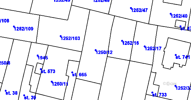 Parcela st. 1250/12 v KÚ Cítov, Katastrální mapa