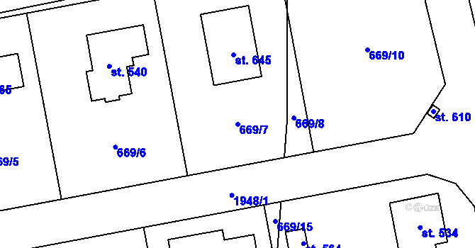 Parcela st. 669/7 v KÚ Cítov, Katastrální mapa