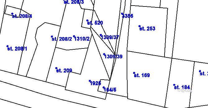 Parcela st. 1309/39 v KÚ Cítov, Katastrální mapa