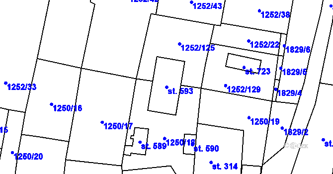 Parcela st. 593 v KÚ Cítov, Katastrální mapa