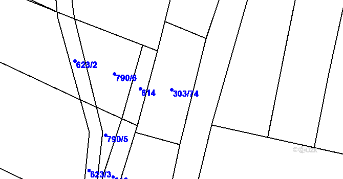 Parcela st. 303/74 v KÚ Cítov, Katastrální mapa