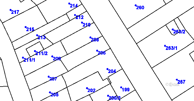 Parcela st. 206 v KÚ Citov, Katastrální mapa