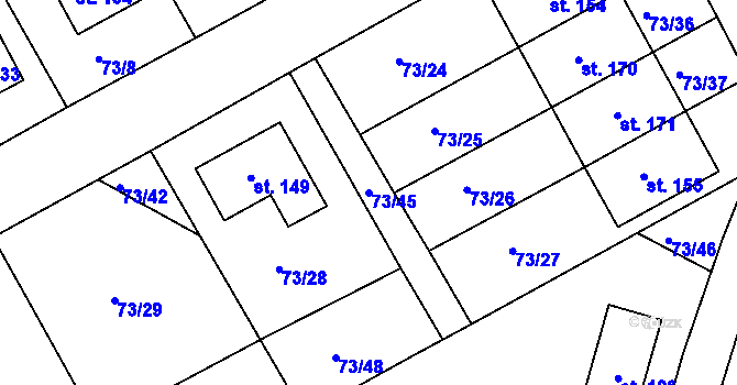 Parcela st. 73/45 v KÚ Cizkrajov, Katastrální mapa