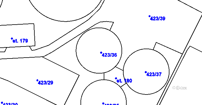 Parcela st. 423/36 v KÚ Cizkrajov, Katastrální mapa