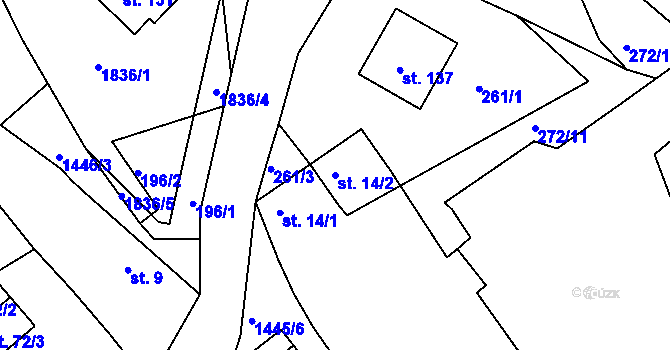 Parcela st. 14/2 v KÚ Cizkrajov, Katastrální mapa