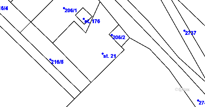 Parcela st. 21 v KÚ Cizkrajov, Katastrální mapa