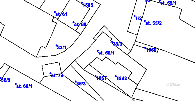 Parcela st. 58/1 v KÚ Cizkrajov, Katastrální mapa