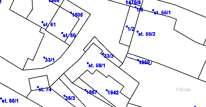 Parcela st. 33/3 v KÚ Cizkrajov, Katastrální mapa