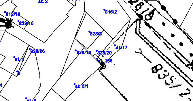 Parcela st. 828/20 v KÚ Dolní Bolíkov, Katastrální mapa