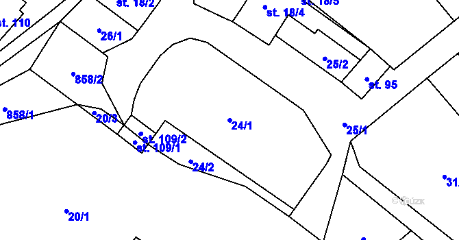 Parcela st. 24/1 v KÚ Dolní Bolíkov, Katastrální mapa