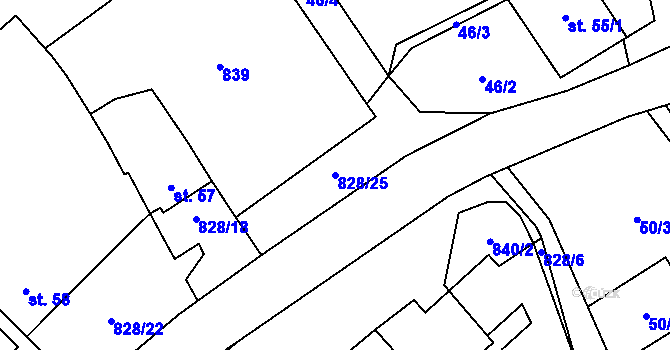 Parcela st. 828/25 v KÚ Dolní Bolíkov, Katastrální mapa
